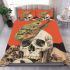 Green frog playing the banjo on top of human skull bedding set