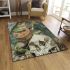 Green frog playing the banjo on top of human skull area rugs carpet