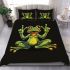 Green frog sitting on the ground doing yoga bedding set