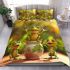 Green frog sitting on top of a money pot bedding set