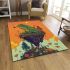Green frog sitting on top of an island with trees and flowers area rugs carpet