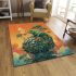 Green frog sitting on top of an island with trees and flowers area rugs carpet