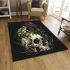 Green frog sitting on top of an skull with purple thistles growing area rugs carpet