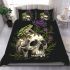 Green frog sitting on top of an skull with purple thistles growing bedding set