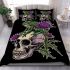 Green frog sitting on top of an skull with purple thistles growing bedding set