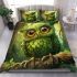 Green owl cartoon bedding set