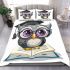 Grey owl with big eyes wearing glasses bedding set