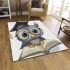 Grey owl with big eyes wearing glasses area rugs carpet