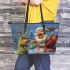 grinchy crying and dancing santaclaus Leather Tote Bag