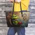 Grinchy drink coffee smile and dream catcher leather tote bag