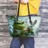 grinchy smile and dancing rabbit Leather Tote Bag