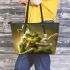 grinchy smile and dancing rabbit Leather Tote Bag