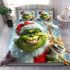 Grinchy smile and dancing santaclaus and reindeer show bedding set