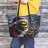 grinchy smile and dancing santaclaus Leather Tote Bag