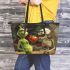 grinchy smile and dancing skeleton king 14 Leather Tote Bag