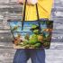 grinchy with black sunglass drink juice fruit Leather Tote Bag