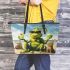 grinchy with black sunglass drink juice fruit Leather Tote Bag