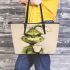 Grinchy with missing front teeth drink coffee leather tote bag