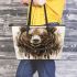 Grizzly bear with dream catcher leather tote bag