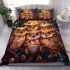 Group of owls drinking coffee in the style of cartoon bedding set