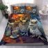 Group of owls drinking coffee in the style of cartoon bedding set