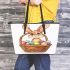 Happy easter bunny with a basket full of colored eggs leather tote bag