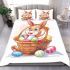 Happy easter bunny with a basket full of colored eggs bedding set