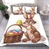 Happy easter bunny with colorful eggs in a basket isolated bedding set