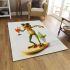 Happy frog wearing sunglasses surfing on a surfboard while holding area rugs carpet