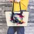 Horse head with a splash of color leather tote bag