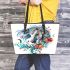 Horse head with turquoise and teal feathers leather tote bag