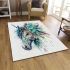 Horse head with turquoise and teal flowers area rugs carpet