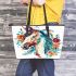 Horse head with turquoise and teal flowers leather tote bag