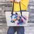 Horse watercolor realistic details leather tote bag