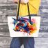 Horse watercolor splash with ink drips leather tote bag