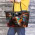 Horse with indian feather headdress leather tote bag