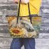 Horse with sunflower watercolor leather tote bag