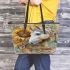 Horse with sunflower watercolor leather tote bag