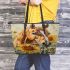 Horse with sunflower watercolor leather tote bag