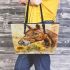 Horse with sunflower watercolor leather tote bag