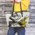 Husky and yellow grinchy smile toothless like leather tote bag