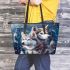 Husky dogs with dream catcher leather tote bag