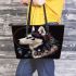 Husky with dream catcher leather tote bag