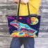 Illustration of a psychedelic frog on the moon leaather tote bag