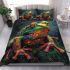 Illustrative colorful frog with fractal skin and glowing eyes bedding set