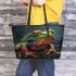 Illustrative colorful frog with fractal skin and glowing eyes leaather tote bag