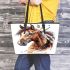 Indian horse with white feathers in its mane leather tote bag