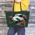 Japanese print of a panda samurai with a katana leather tote bag