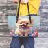 Kawaii cute adorable fluffy furry baby puppy brown beige fur leather tote bag