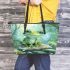 Kawaii cute smiling frog with big eyes sitting on rocks in the jungle leaather tote bag